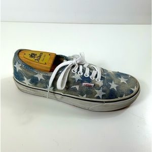 Vans Blue Chambray with White Stars Sneakers, Size 8 1/2